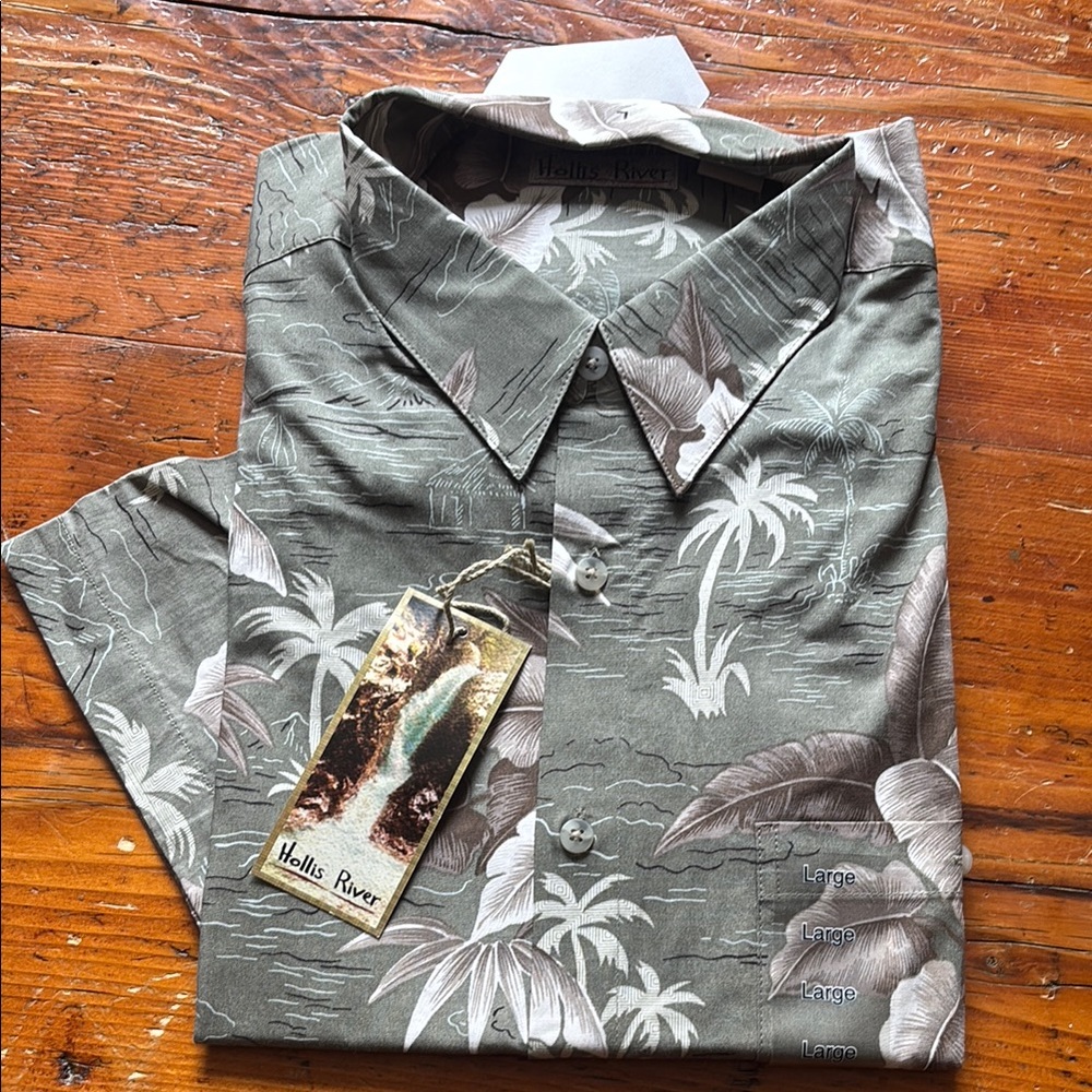 Hollis River Men's Olive Tropical Print Button-Down Shirt